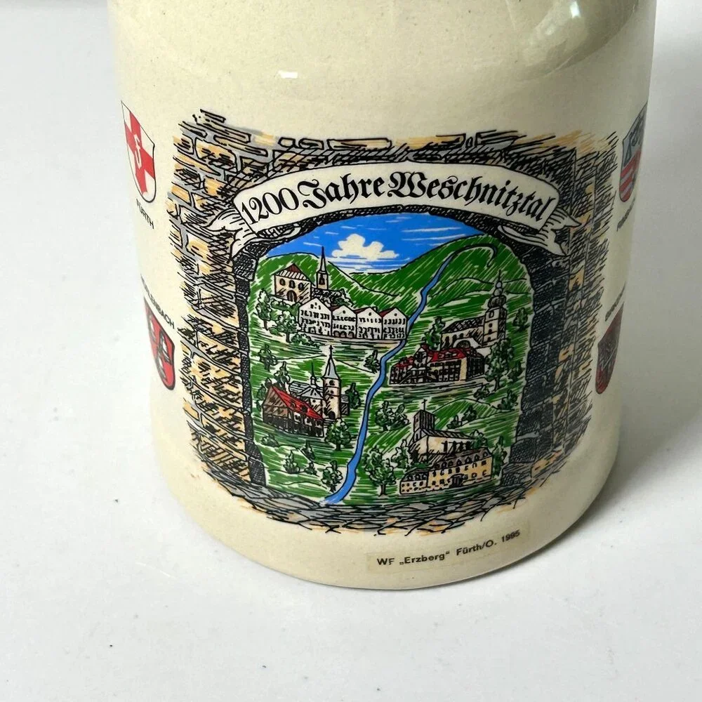 1200 Jahre Weschnitztal Beer Stein‎ with Lid Erzberg Furth Germany Rimbach Crest